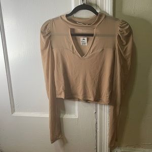 Beige Long Sleeve Dressy Crop Top